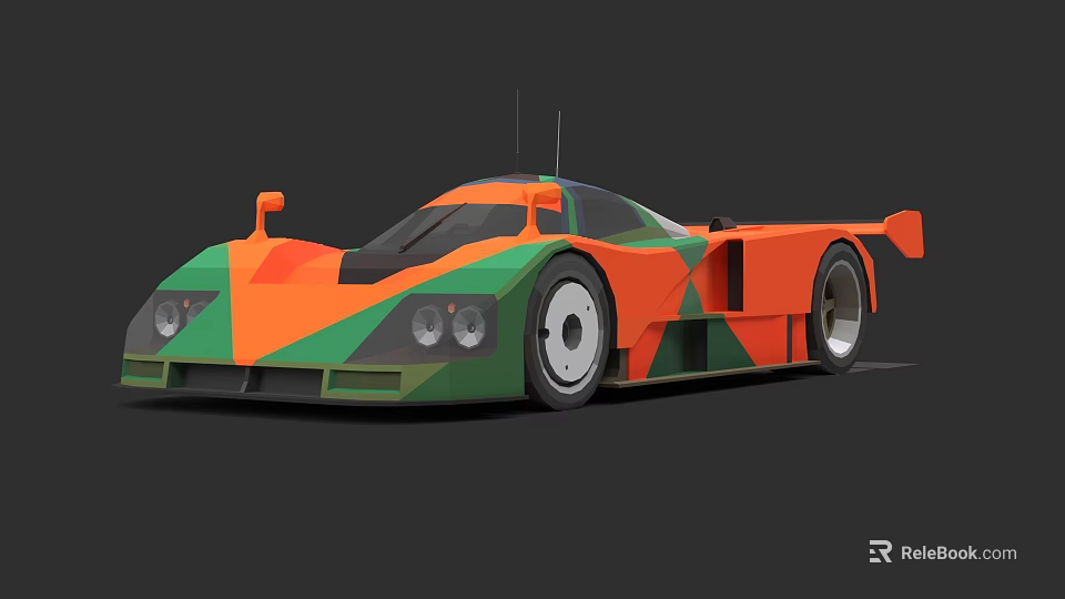 Stylish Orange And Green Low Poly Race Car With Aerodynamic Design 3d model 