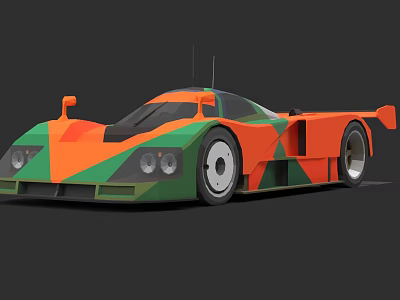 Stylish Orange And Green Low Poly Race Car With Aerodynamic Design 3d model