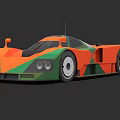 Stylish Orange And Green Low Poly Race Car With Aerodynamic Design