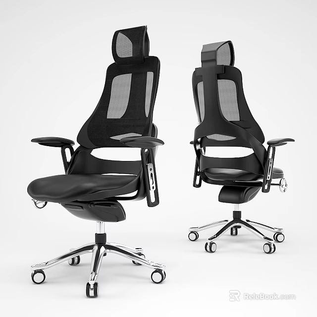Modern Black Office Chair With Mesh Back Armrests Swivel Wheels And Metal Base 3d model 