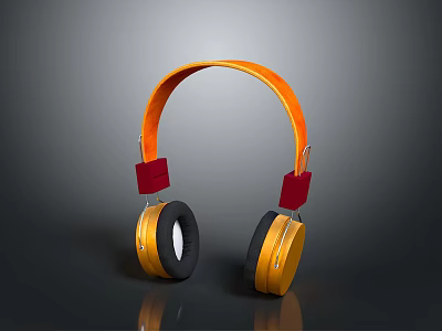 High Quality Sleek Over Ear Headphones With Orange Headband And Red Ear Cushions 3d model