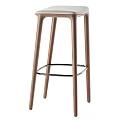 Modern Bar Stools With Wooden Legs Metal Footrest And Upholstered Seats
