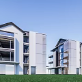 Modern Detached Villa Design With Balconies Green Lawn And Blue Sky