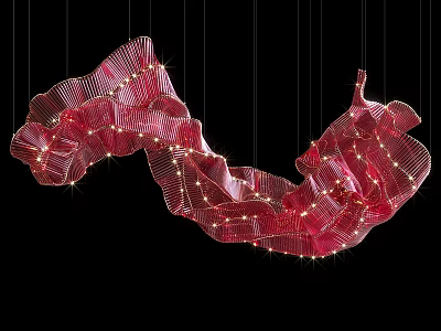 Red Modern Artistic Flowing Pleated Chandelier Illuminated With Embedded Lights For Interior Decor 3d model