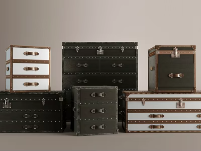 Vintage Leather Trunks Display With Metal Rivets Various Sizes And Classic Color Tones 3d model