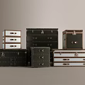 Vintage Leather Trunks Display With Metal Rivets Various Sizes And Classic Color Tones