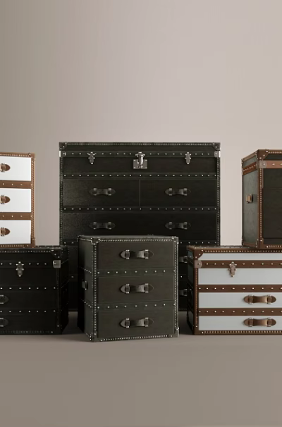 Vintage Leather Trunks Display With Metal Rivets Various Sizes And Classic Color Tones 3d model