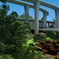 Modern Road Infrastructure Bridge With Greenery Mountain Views And Clear Blue Sky 3d model