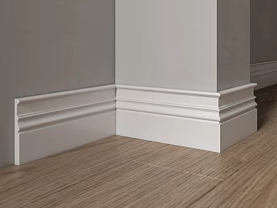 Stylish Corner Lines In Interior Design With White Baseboard And Wooden Floor 3d model