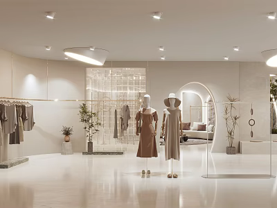 Modern Clothing Store Interior With Mannequins And Clothes On Racks 3d model