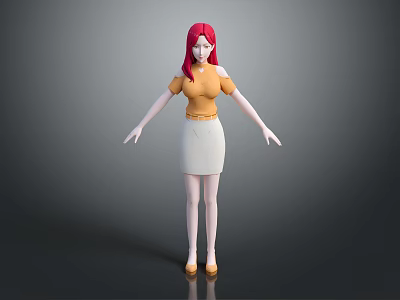 Game Movie Character With Red Hair Yellow Off Shoulder Top And White Skirt 3d model
