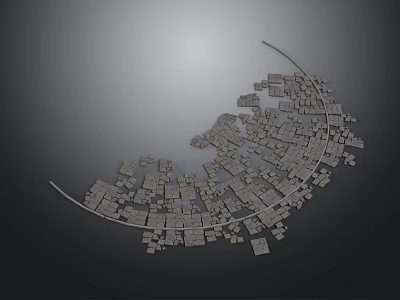 Crescent Shaped Structure Composed Of Small Gray Cubes On Dark Gray Background 3d model