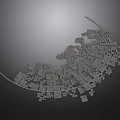Crescent Shaped Structure Composed Of Small Gray Cubes On Dark Gray Background