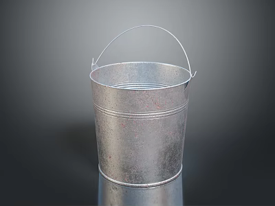 Durable Silver Metal Bucket With Sturdy Handle For Household Daily Use And Storage 3d model