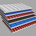 Colorful Corrugated Metal Building Components Stacked With Red Blue Black And White Sheets
