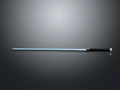 Traditional Katana Weapon With Black Handle And Silver Blade On Gray Background With Reflection 3d model