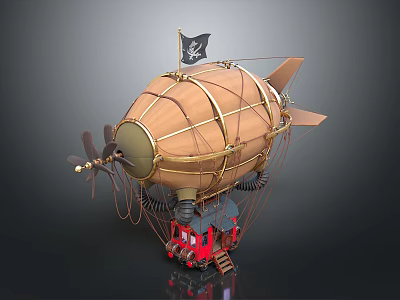 Vintage Style Pendant Light With Wooden Frame Gold Straps And Pirate Flag Decoration 3d model