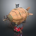 Vintage Style Pendant Light With Wooden Frame Gold Straps And Pirate Flag Decoration
