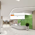 Modern Bright Hospital Outpatient Clinic with Reception Desk Staff Green Wall and Self Service Kiosk