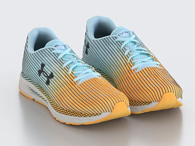 Under Armour Running Shoes With Blue To Orange Gradient Light Blue Laces And Yellow Soles 3d model