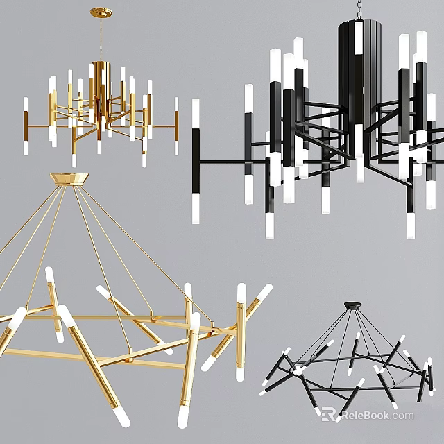 Modern Geometric Chandeliers With Metal Structures And Multiple Design Styles 3d model