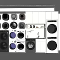 Multiple Front Loading Washing Machines In Various Colors And Styles For Modern Laundry Room 3d model