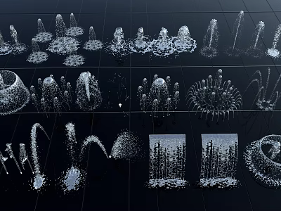 Different Fountain Design Models Showcasing Various Water Spray Shapes And Structures 3d model