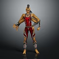 Unique 3D Fantasy Character Creature With Red Armored Outfit Clawed Hands And Mohawk Hairstyle