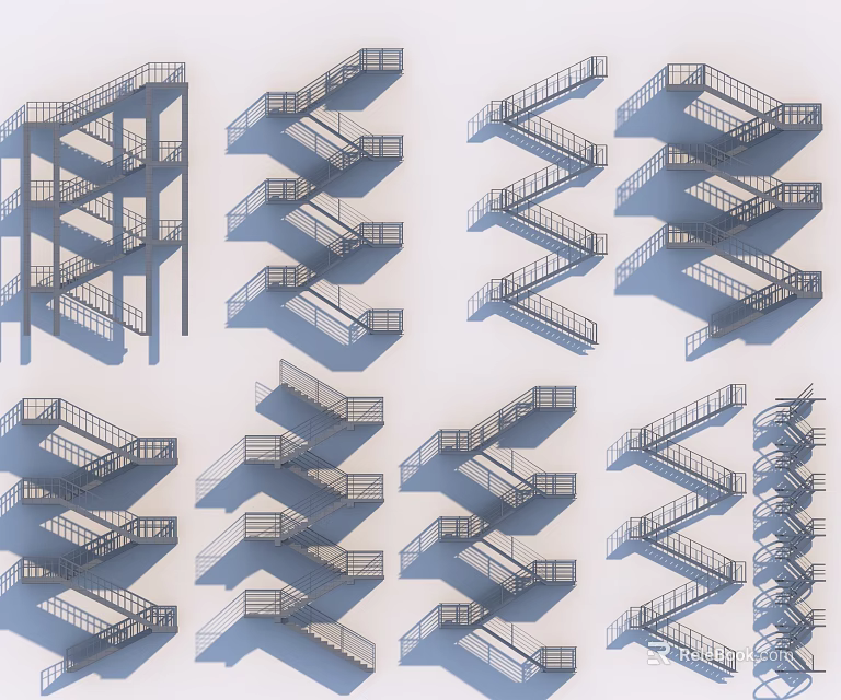 Various Modern Staircase Designs Featuring Metal Structures And Architectural Styles 3d model