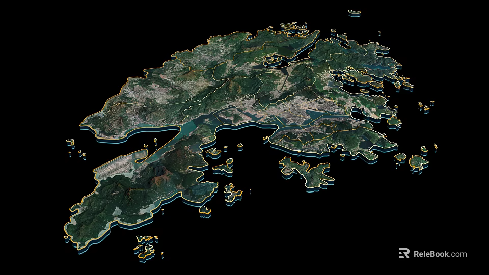 3D Geographical Map With Terrain Details Coastal Lines And Surrounding Islands 3d model 