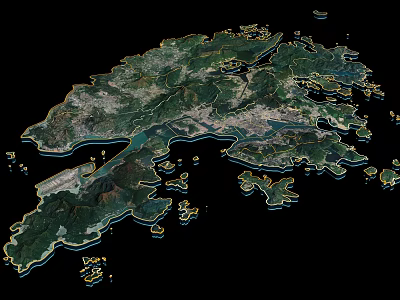 3D Geographical Map With Terrain Details Coastal Lines And Surrounding Islands 3d model