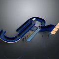 Blue Industrial Conveyor Equipment With Curved Tracks Platforms And Production Line Structures