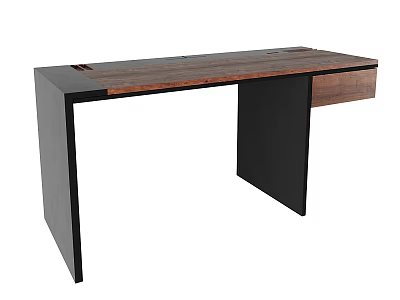 Modern Wooden Desk With Black Metal Frame And Single Drawer Design 3d model