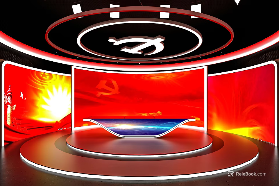 Red Stage Design With Communist Symbol And Lighting Effects For Political Events 3d model 