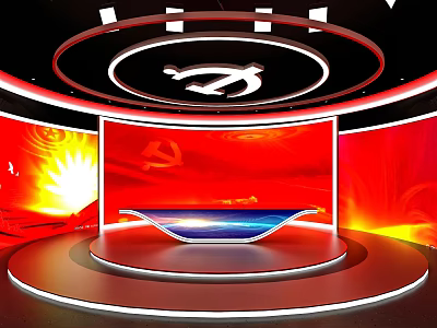 Red Stage Design With Communist Symbol And Lighting Effects For Political Events 3d model