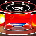 Red Stage Design With Communist Symbol And Lighting Effects For Political Events