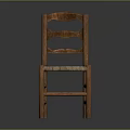 Rustic Wooden Chair With Scalloped Backrest And Woven Seat Design