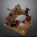 Festive Small Scene With Rat Figure Brick Wall Christmas Tree And Gifts
