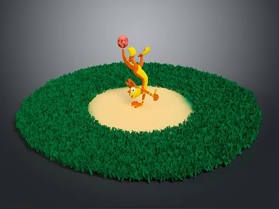 Green Circular Grass Lawn With Well Trimmed Surface And Central Light Colored Area 3d model