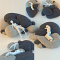 Comfortable Stone Shaped Bean Bag Chairs With Relaxing Lying Figures 3d model