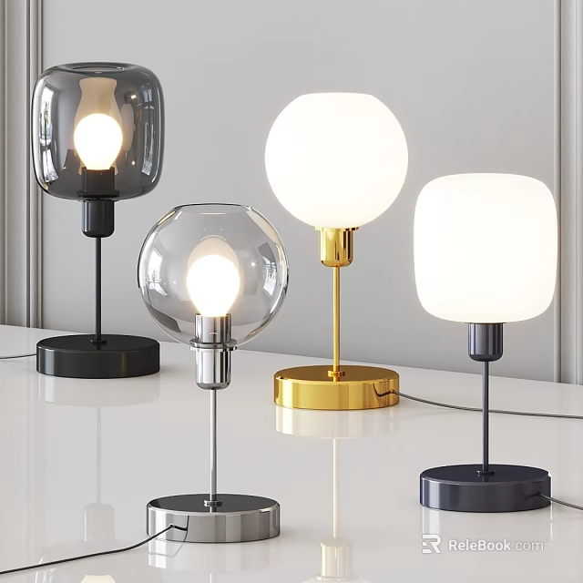 Modern Table Lamps With Various Shapes Glass And Metal Bases Gold Black Silver 3d model 
