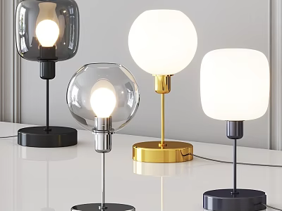 Modern Table Lamps With Various Shapes Glass And Metal Bases Gold Black Silver 3d model