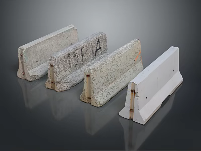 Four Concrete Curbs With Different Colors And Surface Markings On Dark Background 3d model