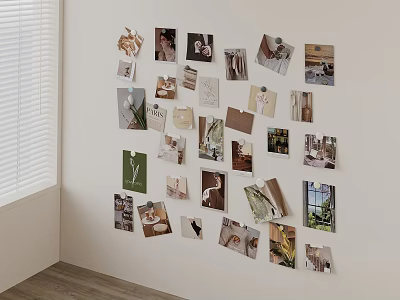 Decorative Photo Collage On Wall With Window And Wooden Floor Interior 3d model