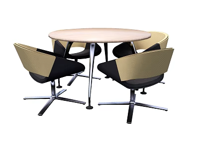 Modern Round Conference Table Featuring Light Beige Top And Black Beige Chairs With Metal Legs 3d model