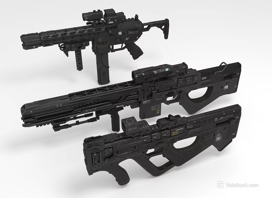 Modern Black Tactical Weapons With Multiple Guns Complex Design And Rail Systems 3d model 