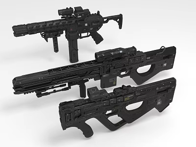 Modern Black Tactical Weapons With Multiple Guns Complex Design And Rail Systems 3d model
