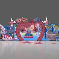 Pink Decorative Booth With Heart Shaped Structure Castle Elements LOVE Sign And Gift Boxes 3d model