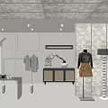 Modern Clothing Store Interior With Mannequin Hanging Clothes And Display Cabinet
