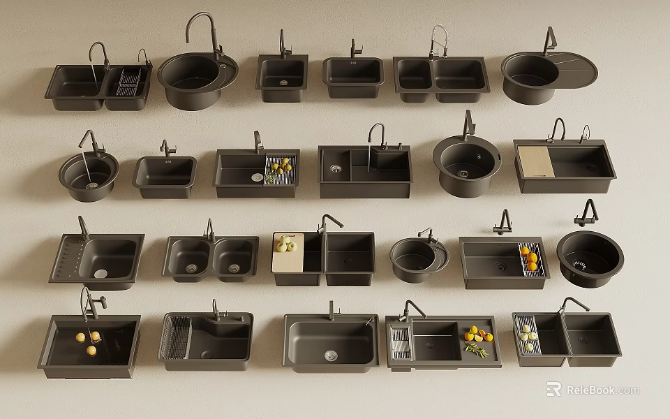 Various Kitchen Sinks with Different Designs and Shapes for Home Kitchen Use 3d model